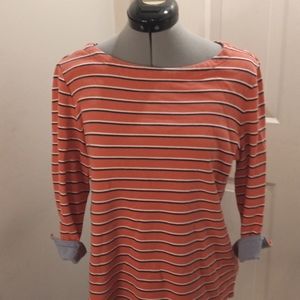 Nautica Pink/Navy/White Striped W/ 3/4 Sleeves with Blue Cuffs.